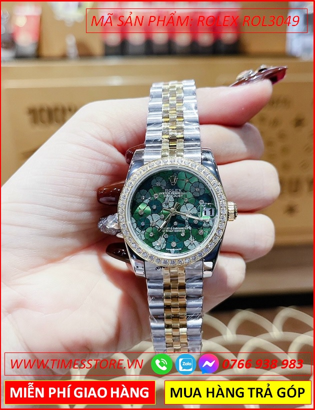 dong-ho-nu-rolex-season-sieu-cap-replica-1-1-mat-bong-hoa-xanh-la-day-demi-vang-gold-timesstore-vn