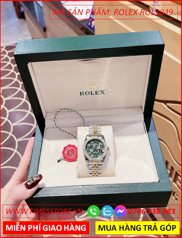 dong-ho-nu-rolex-season-sieu-cap-replica-1-1-mat-bong-hoa-xanh-la-day-demi-vang-gold-timesstore-vn