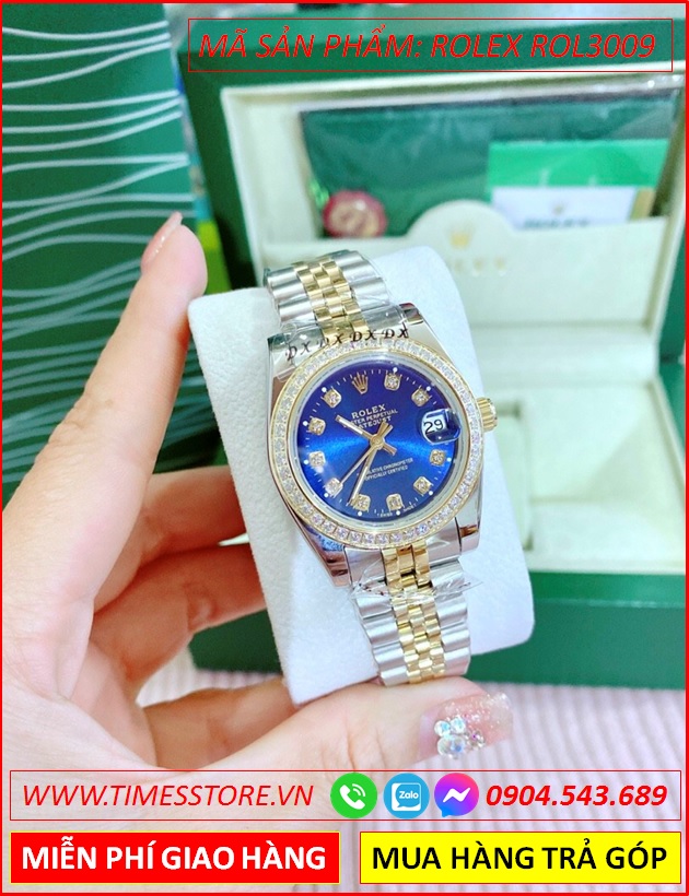 dong-ho-nu-rolex-sieu-cap-replica-1-1-mat-xanh-swarovski-day-demi-vang-gold-dep-gia-re-timesstore-vn