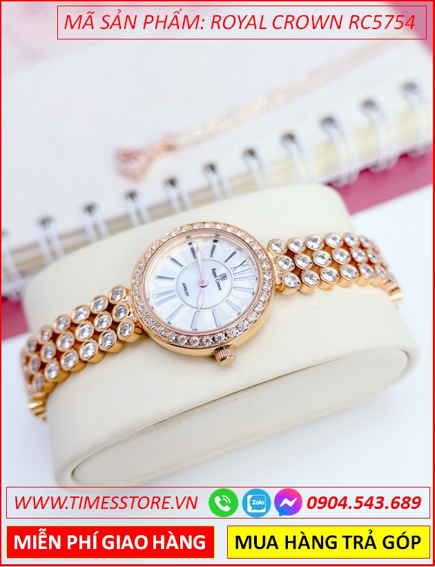 dong-ho-nu-royal-crown-mat-tron-day-thep-full-da-rose-gold-timesstore-vn