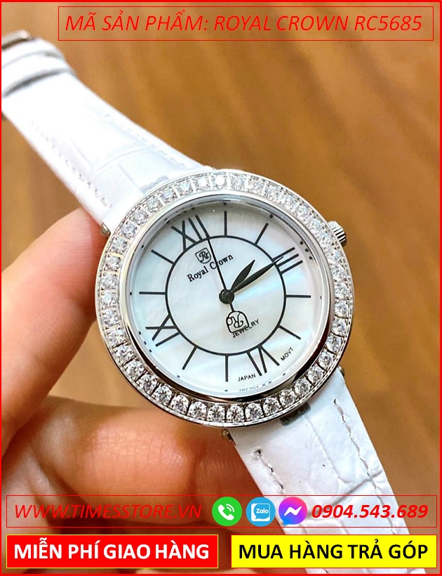 dong-ho-nu-royal-crown-mat-tron-trang-vien-da-silver-day-da-trang-thoi-trang-dep-gia-re-timesstore-vn