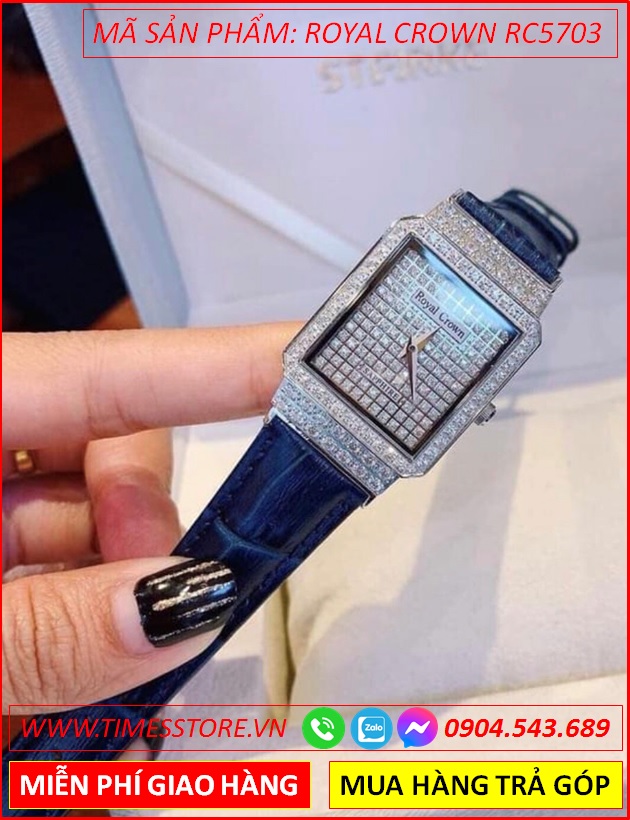 dong-ho-nu-royal-crown-mat-vuong-full-da-silver-day-da-xanh-thoi-trang-dep-gia-re-timesstore-vn