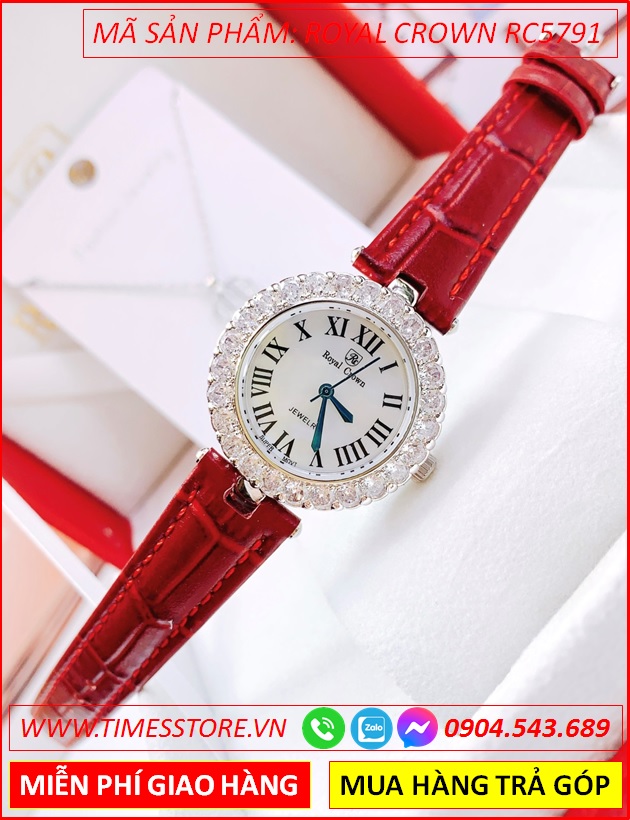 dong-ho-nu-royal-crown-tua-cartier-dinh-da-zirconia-day-da-do-timesstore-vn