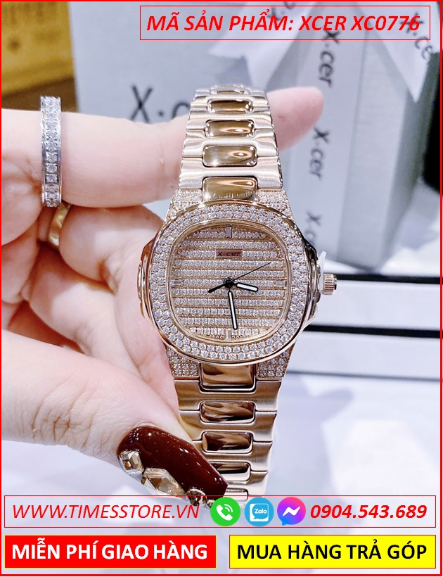 dong-ho-nu-xcer-mat-vuong-full-da-day-kim-loai-rose-gold-timesstore-vn