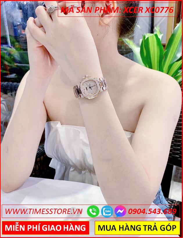 dong-ho-nu-xcer-mat-vuong-full-da-day-kim-loai-rose-gold-timesstore-vn