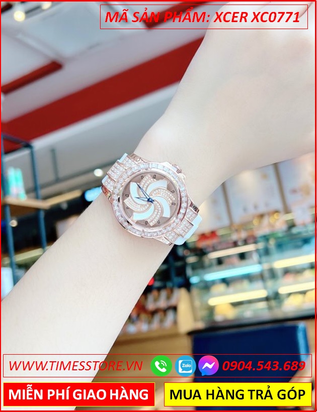 dong-ho-nu-xcer-mat-xoay-dinh-da-rose-gold-day-silicone-trang-timesstore-vn