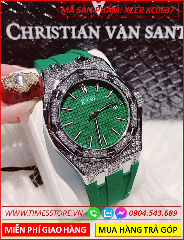 dong-ho-nu-xcer-tua-hublot-da-swarovski-day-cao-su-xanh-timesstore-vn