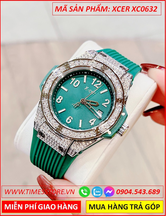 dong-ho-nu-xcer-tua-hublot-dinh-da-swarovski-day-silicone-xanh-timesstore-vn