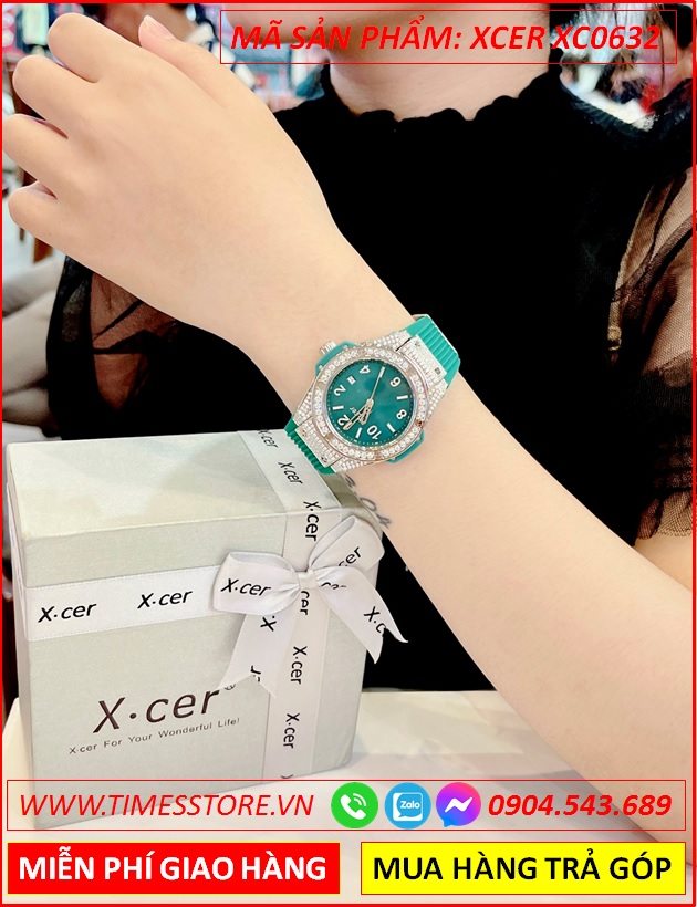 dong-ho-nu-xcer-tua-hublot-dinh-da-swarovski-day-silicone-xanh-timesstore-vn