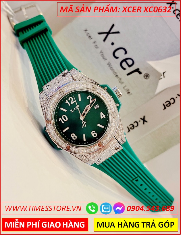 dong-ho-nu-xcer-tua-hublot-dinh-da-swarovski-day-silicone-xanh-timesstore-vn