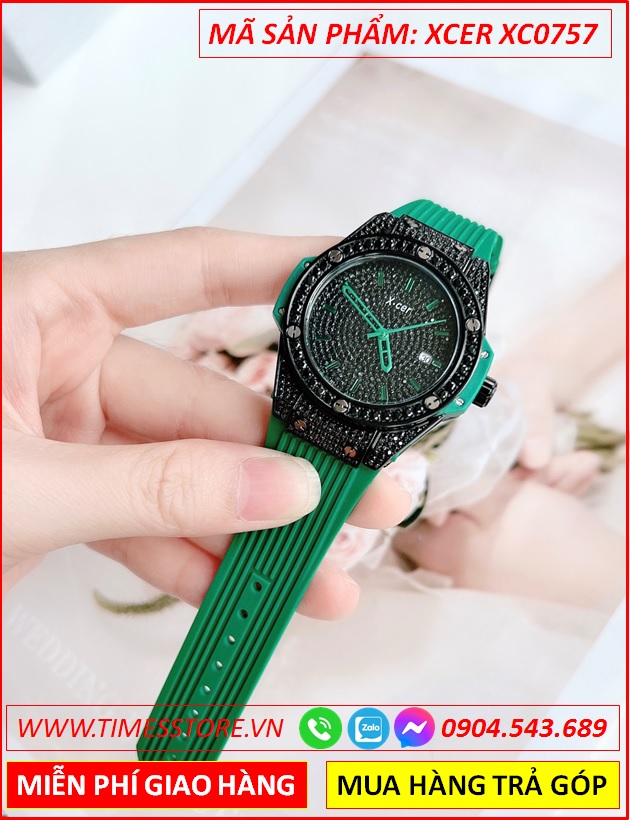 dong-ho-nu-xcer-tua-hublot-mat-full-da-den-sillicone-xanh-la-timesstore-vn