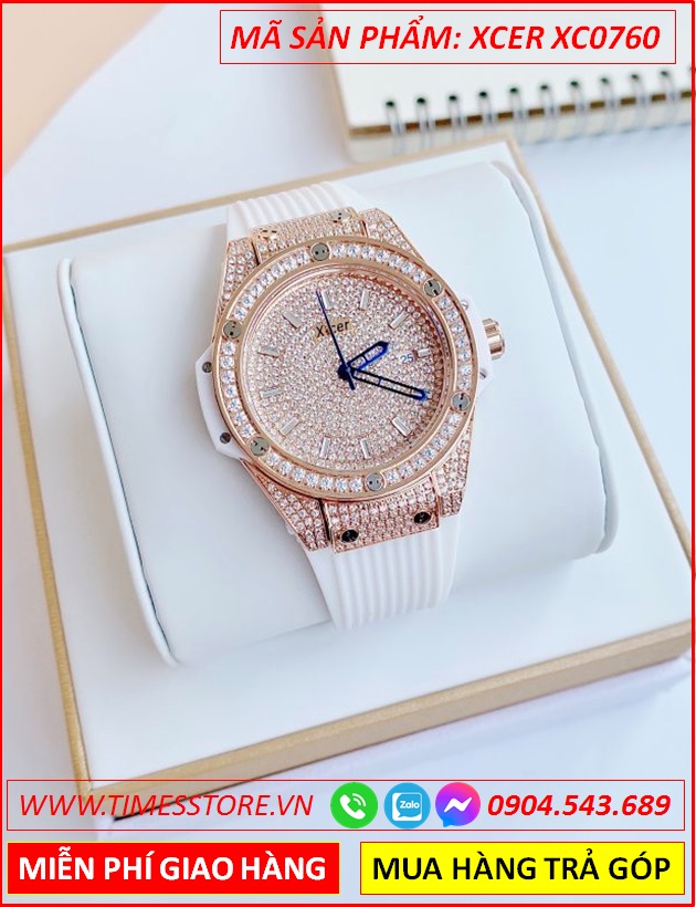 dong-ho-nu-xcer-tua-hublot-mat-full-da-rosse-gold-day-sillicone-trang-timesstore-vn