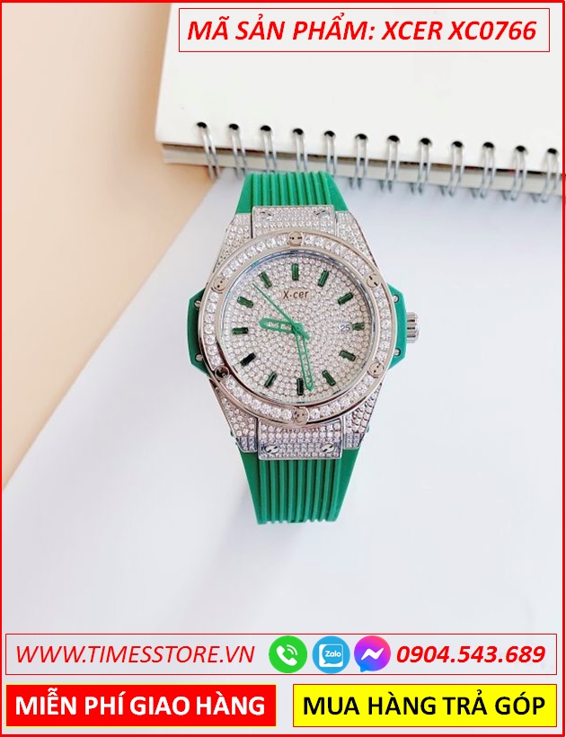 dong-ho-nu-xcer-tua-hublot-mat-full-da-swarovski-day-sillicone-xanh-timesstore-vn