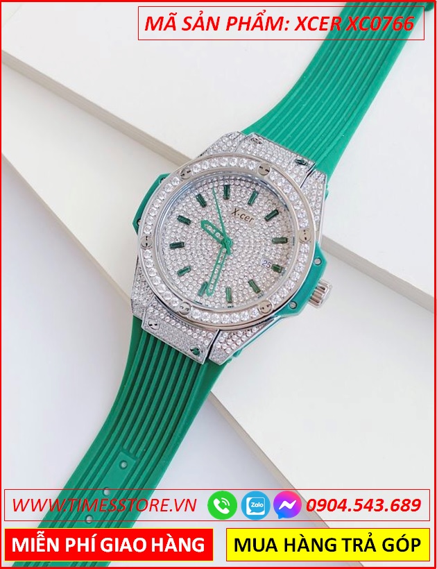 dong-ho-nu-xcer-tua-hublot-mat-full-da-swarovski-day-sillicone-xanh-timesstore-vn