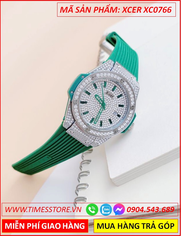 dong-ho-nu-xcer-tua-hublot-mat-full-da-swarovski-day-sillicone-xanh-timesstore-vn