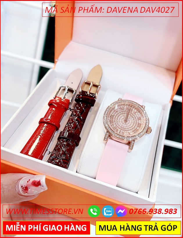 set-dong-ho-nu-davena-mat-tron-dinh-da-swarovski-rose-gold-day-silicone-hong-timesstore-vn