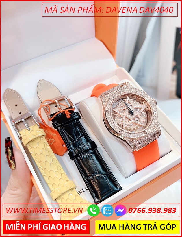 set-dong-ho-nu-davena-ngoi-sao-5-canh-mat-xoay-da-swarovski-rose-gold-day-silicone-mau-cam-dep-gia-re-timesstore-vn