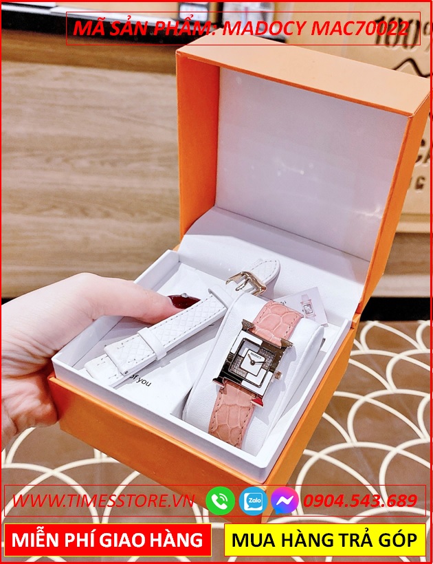 set-dong-ho-nu-madocy-mat-vuong-chia-4-goc-tua-hermes-dinh-da-rose-gold-day-da-hong-thoi-trang-dep-timesstore-vn