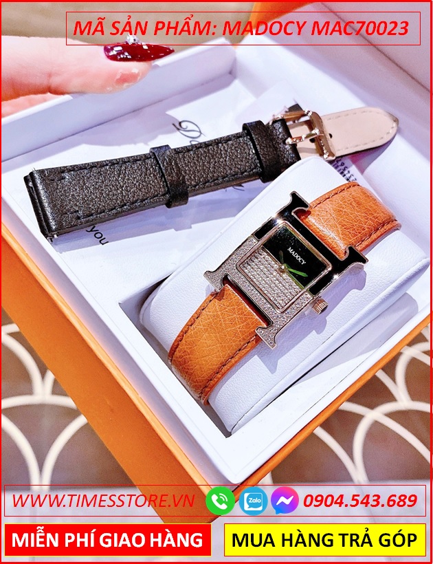 set-dong-ho-nu-madocy-tua-hermes-dinh-da-rose-gold-day-da-nau-thoi-trang-dep-timesstore-vn