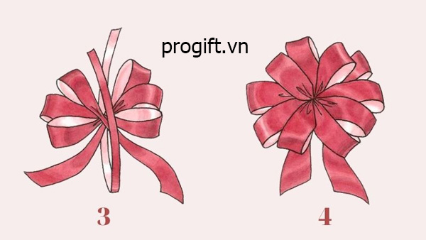 Tạo nhiều vòng gấp khiến cho chiếc nơ phồng lên nhiều lớp như một đóa hoa