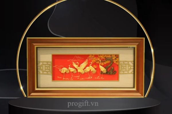 Tranh tùng hạc diên niên mạ vàng