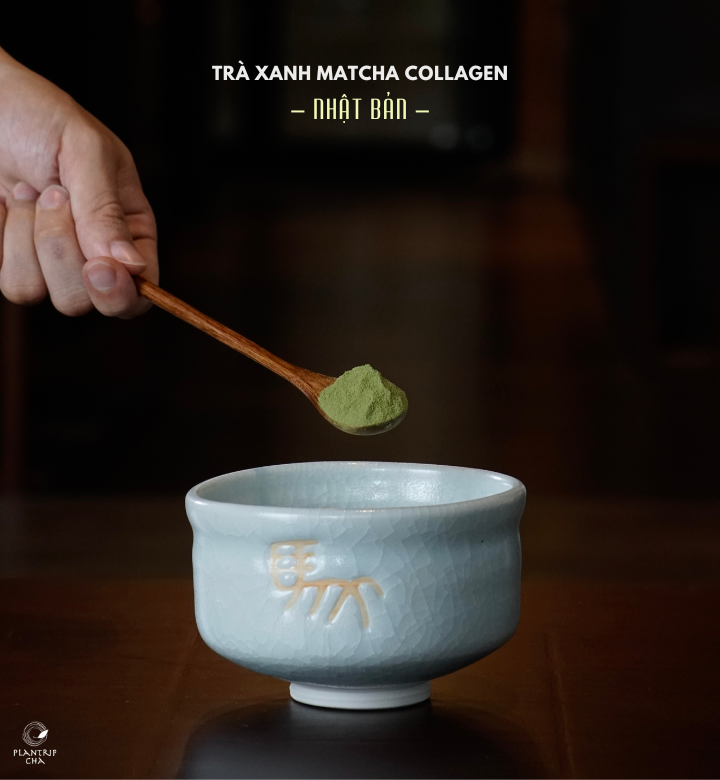 Hình ảnh thực tế, màu sắc của Trà Xanh Matcha Collagen Nhật Bản.