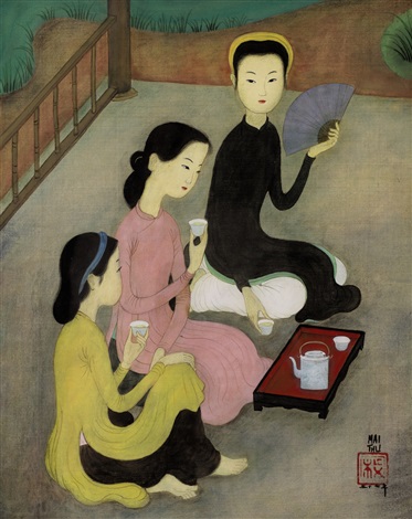 Hình ảnh sinh động trong bức họa L'Heure du thé (Tea time), 1957 của Mai Trung Thứ (Ảnh: sưu tầm)