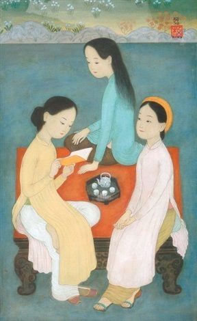 Tranh lụa L'heure du thé của họa sĩ Mai Trung Thứ (Ảnh: sưu tầm)