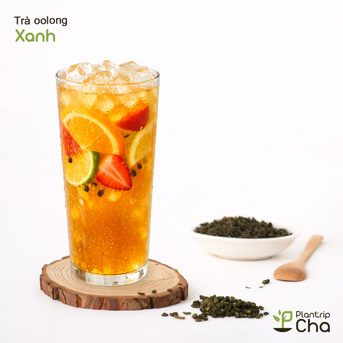 Trà oolong xanh thuần pha trà trái cây nhiệt đới.