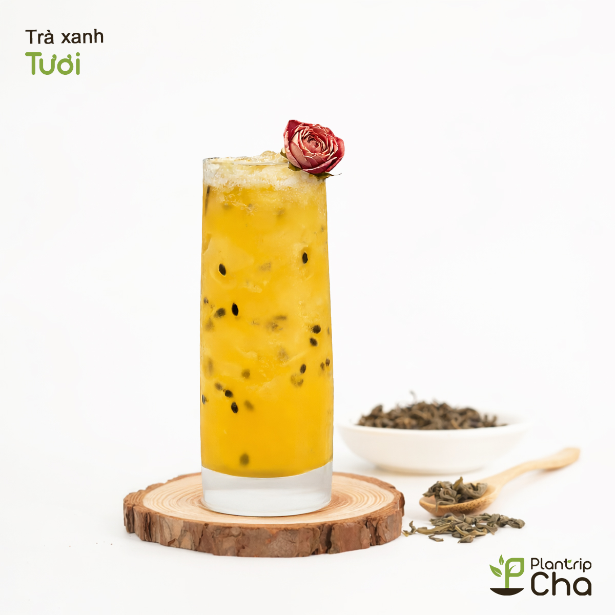 Trà xanh tươi pha mới trà hoa hồng chanh dây.