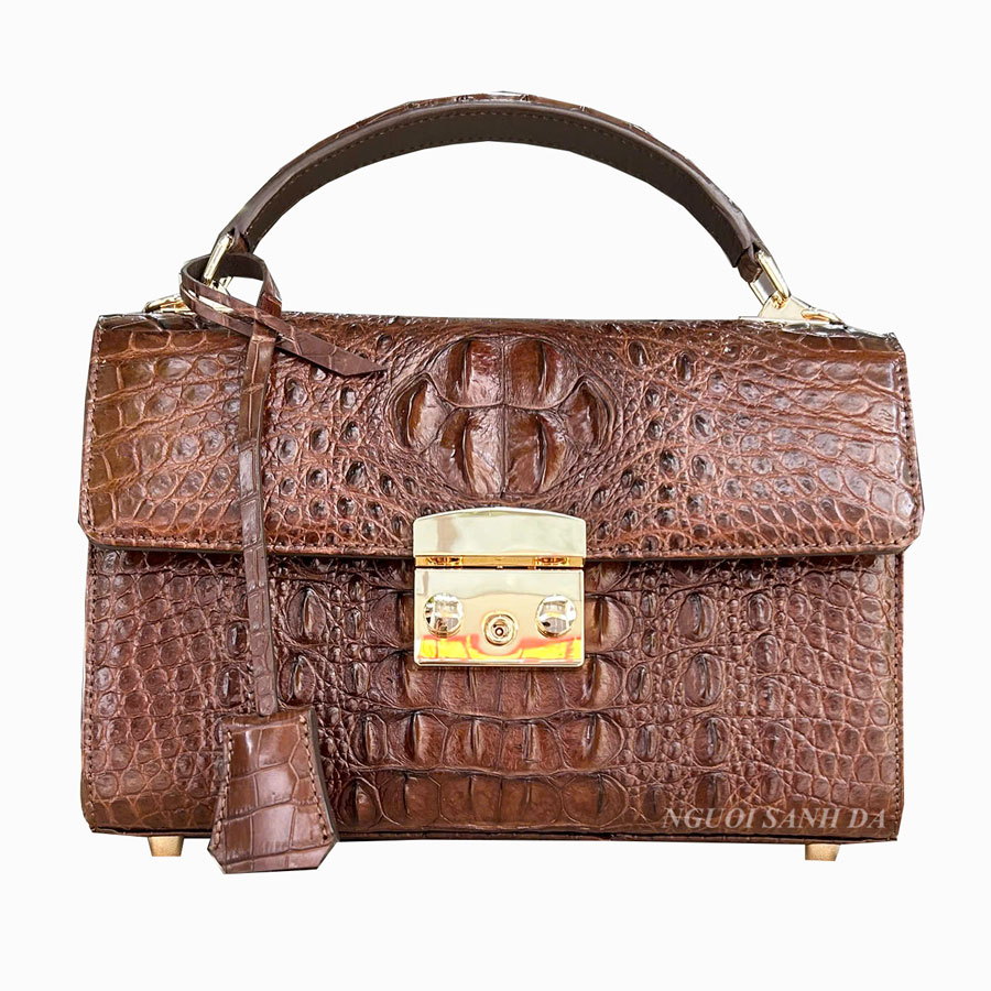 túi xách da cá sấu màu nâu size 25