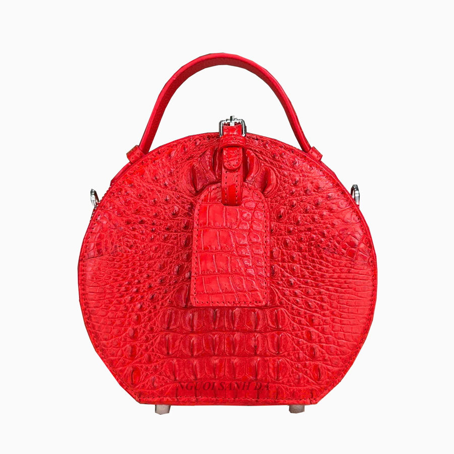 Túi tròn da cá sấu màu đỏ