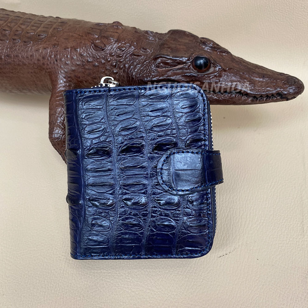 Ví nữ da cá sấu mini màu xanh navy