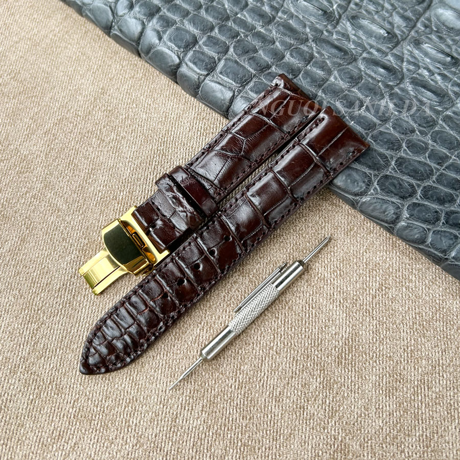Dây đồng hồ da cá sấu vân đốt tre khóa bướm
