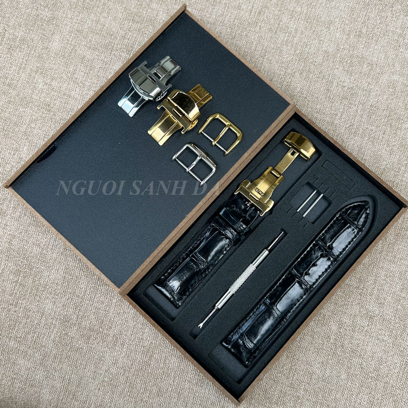 Dây đồng hồ da cá sấu vân trúc khóa bướm