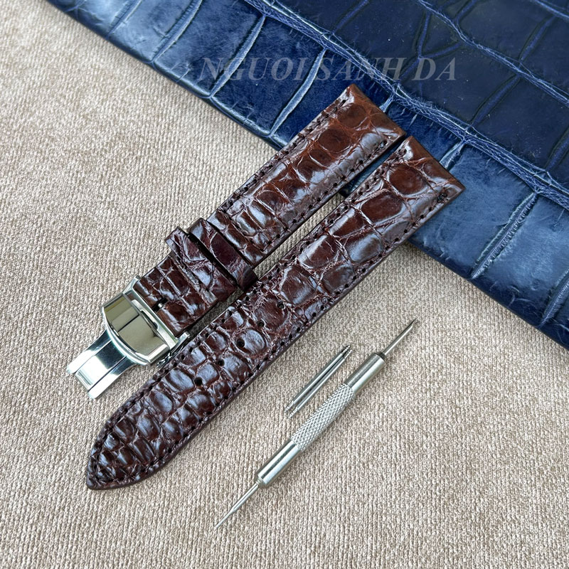 Dây đồng hồ da cá sấu vân hạt khóa bướm