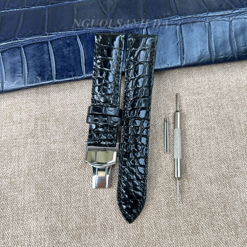 Dây đồng hồ da cá sấu vân hạt khóa bướm