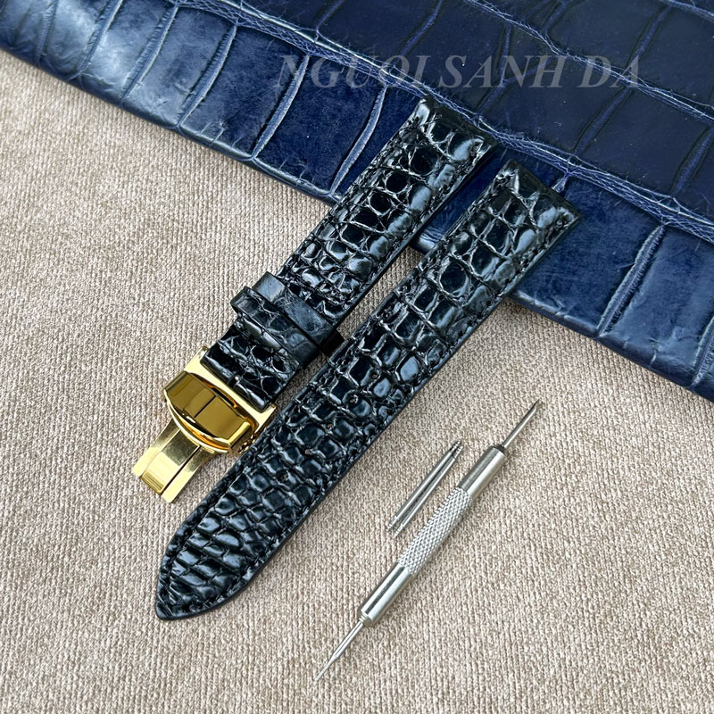 Dây đồng hồ da cá sấu vân hạt khóa bướm
