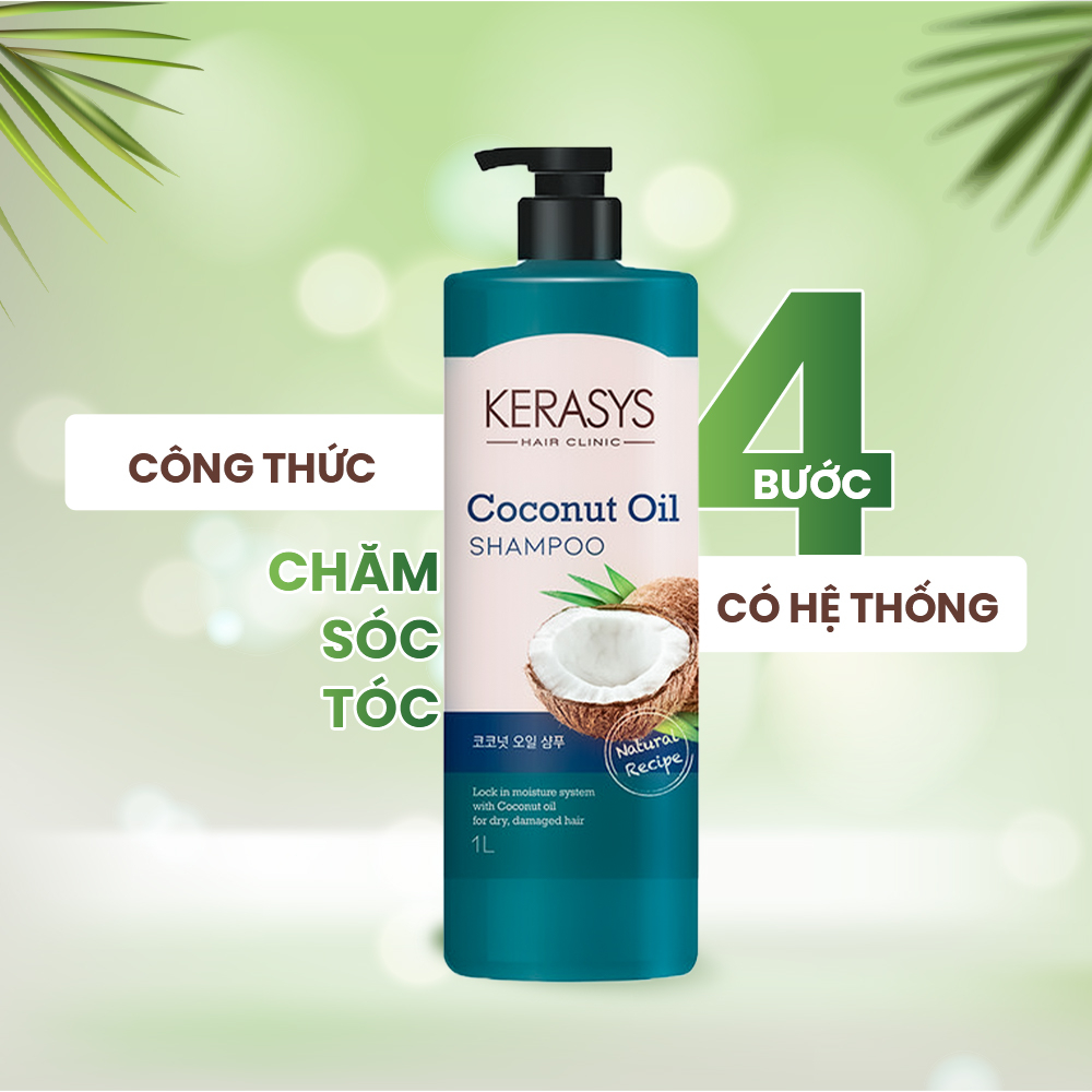 Dầu gội Kerasys Coconut Oil Shampoo 1L Phục hồi tóc hư tổn, giúp tóc