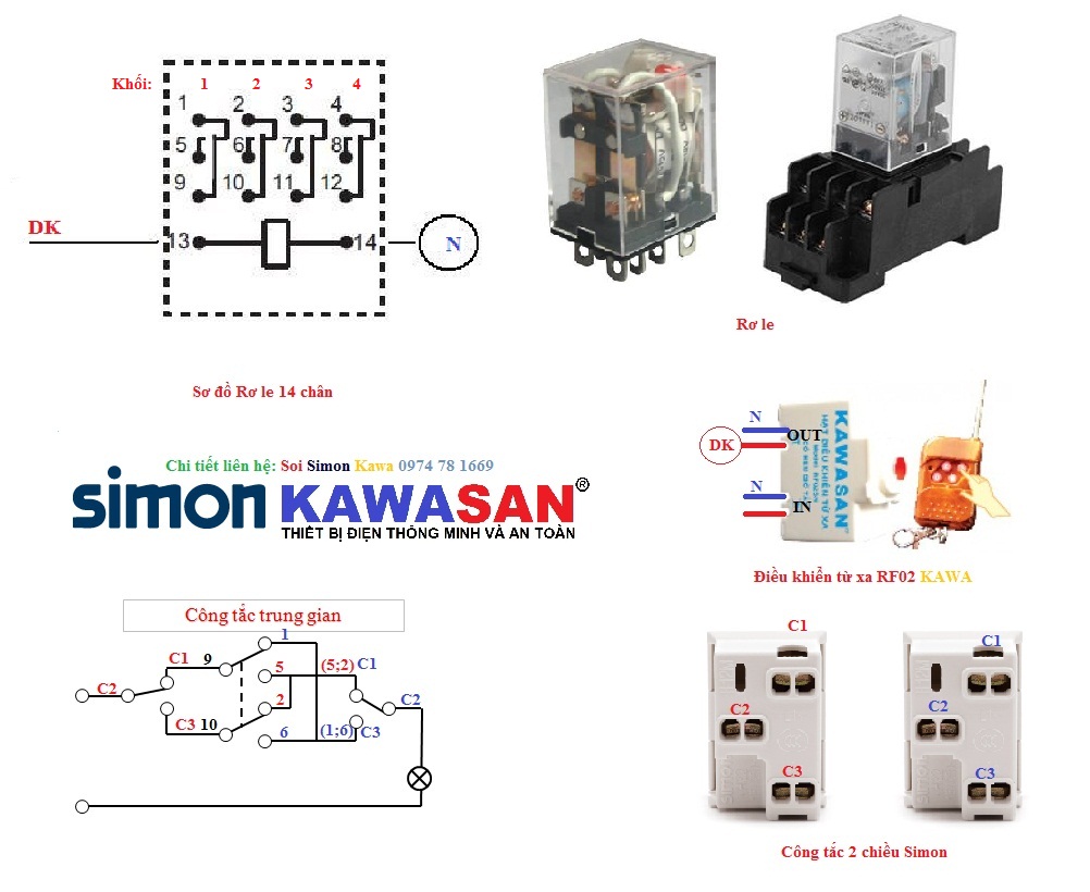 Cách đấu công tắc cầu thang kết hợp với điều khiển từ xa