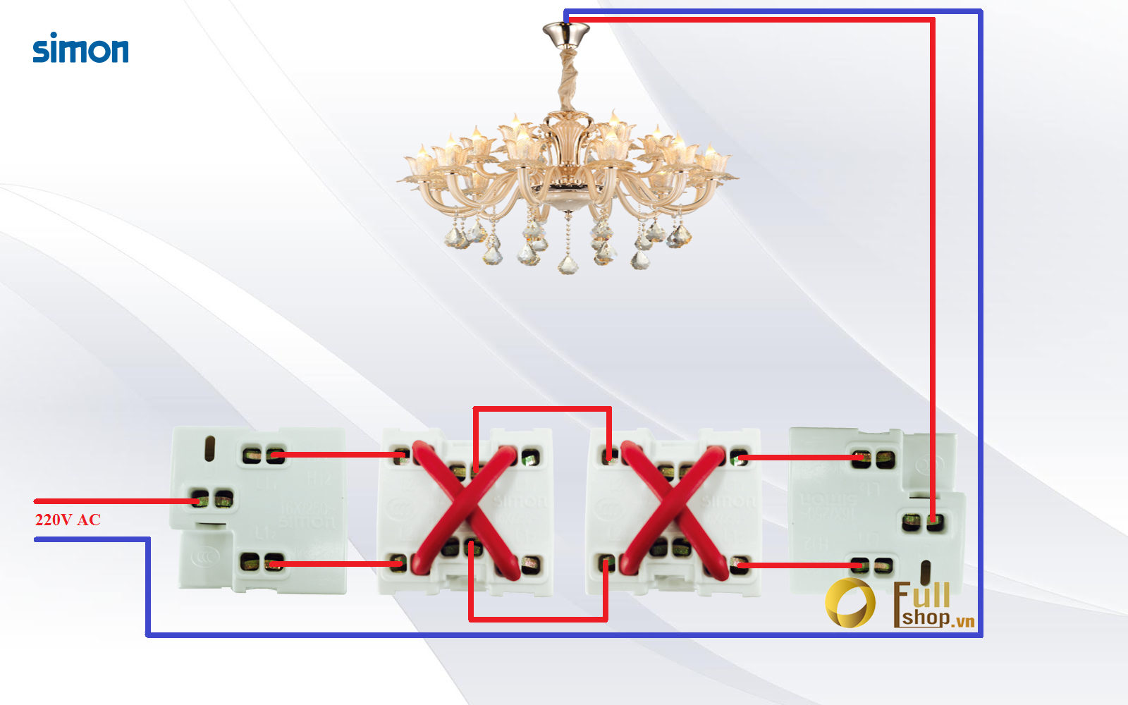 Sơ đồ đấu 4 công tắc điều khiển 1 bóng đèn