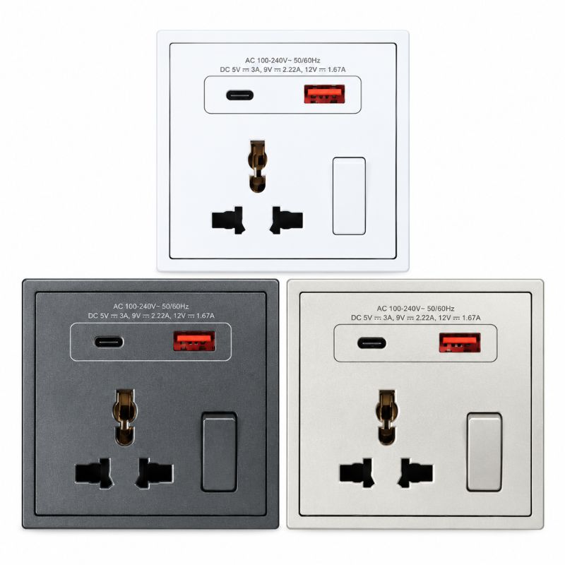 Ổ cắm kèm cổng sạc USB và cổng sạc Type C cùng công tắc Simon