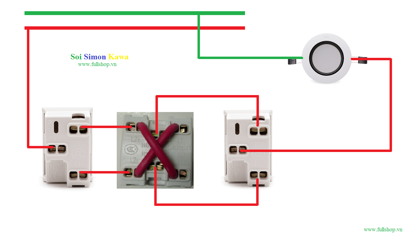 Bộ 3 công tắc điều khiển 1 bóng đèn lắp đế nổi hoặc âm chuẩn chữ ...