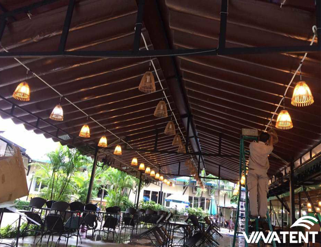 Thi công mái xếp di động cho quán cafe giá rẻ tại Hà Nội