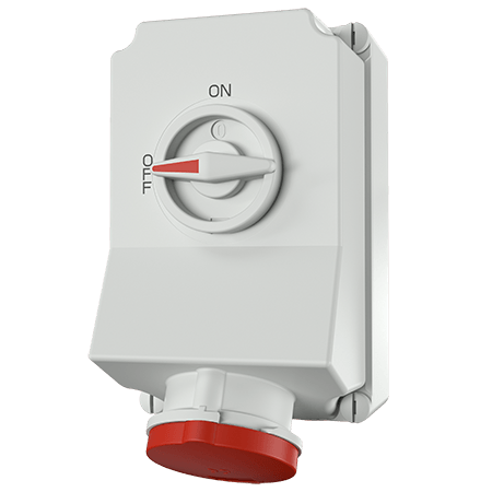 Ổ  cắm công nghiệp có khóa liên động, loại không kín nước, 3 pha - 63A - 4 chân - IP44 - Mã 5956A