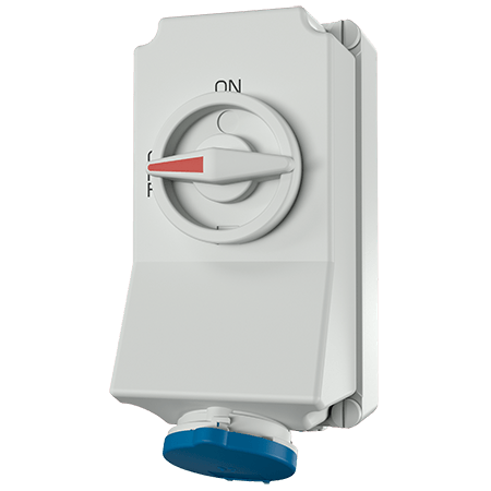 Ổ  cắm công nghiệp có khóa liên động, loại không kín nước, 1 pha - 16A - 3 chân - IP44 - Mã 7002A