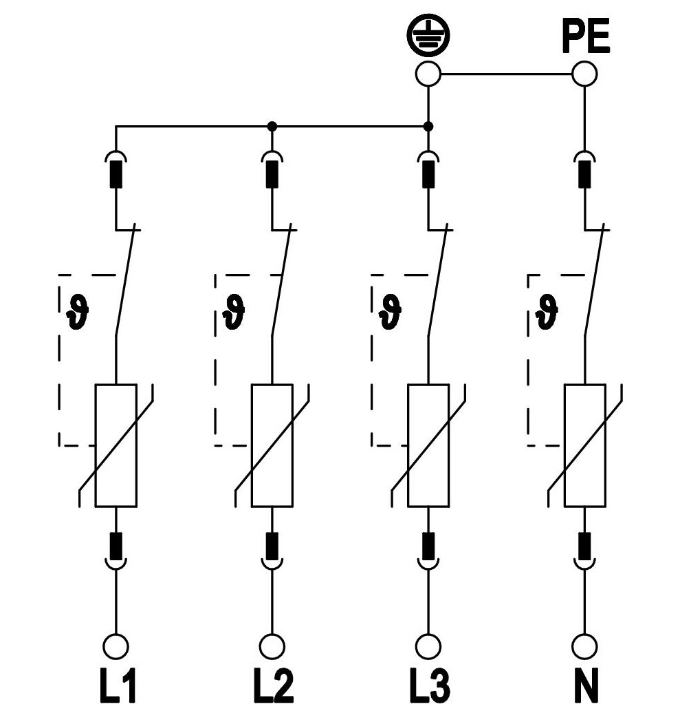 Sơ đồ lắp đặt thiết bị chống sét 3 pha V50-4-280 5093513