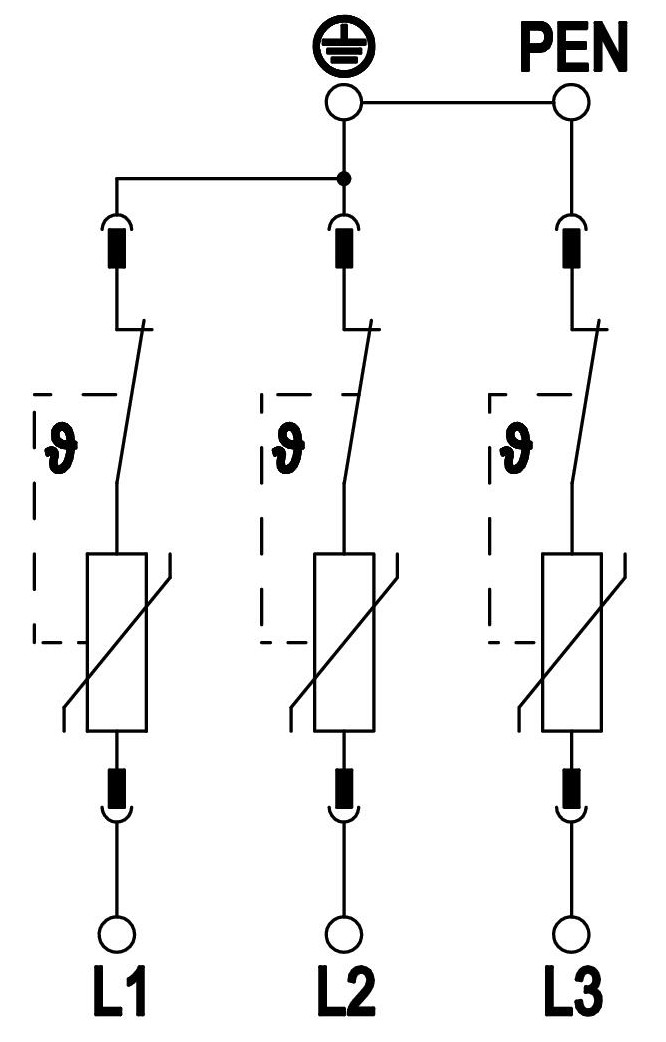 Sơ đồ đấu nối thiết bị cắt sét 3 pha OBO V50-3-280 5093511