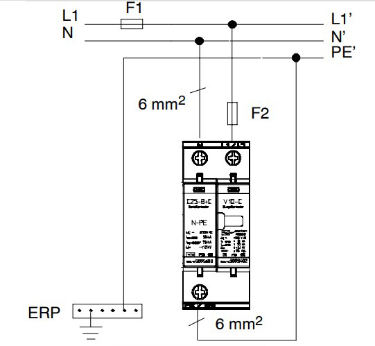 sơ đồ đấu nối , sơ đồ lắp đặt thiết bị chống sét 1 pha V10C1 NPE