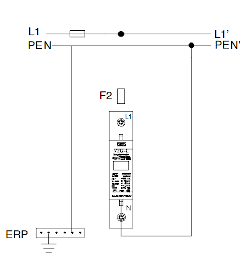 sơ đồ đấu nối thiết bị cắt lọc sét 1 pha V20-C 1-280